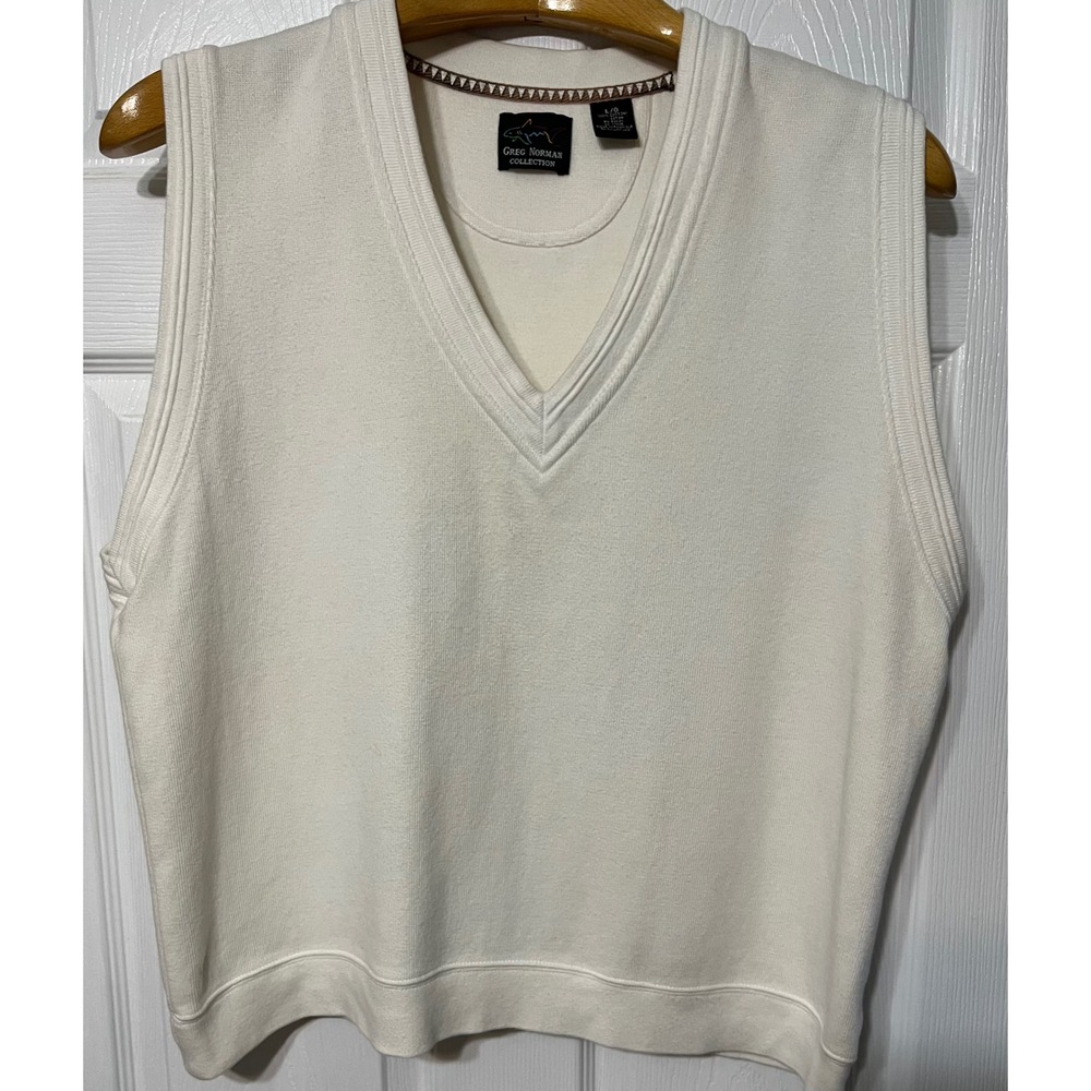 Greg Norman Collection Men's Golf Sweater‎ Vest Sleeveless Casual Ivory L
